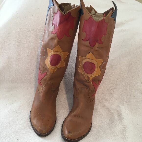 Abstrax Shoes - VTG 7 Abstrax Leather Western Boots 1980's Music Festival Season UNIQUE BOHO